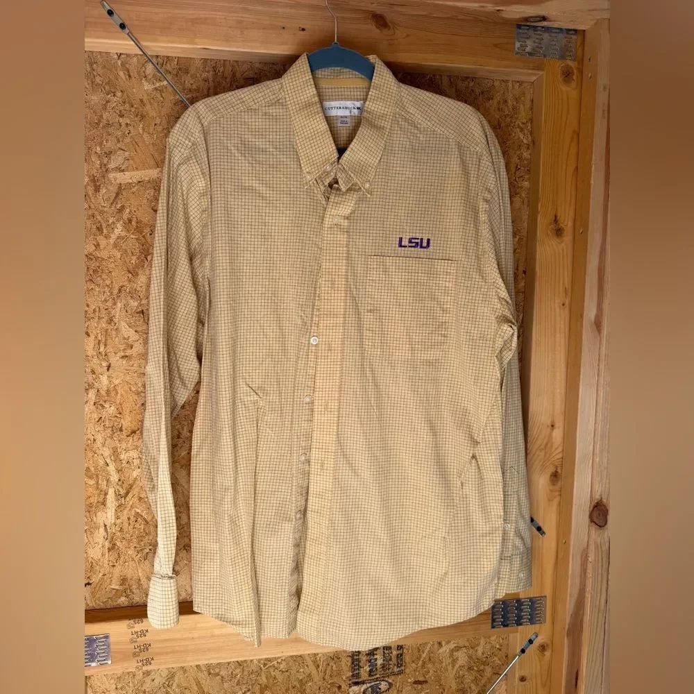 Cutter & Buck LSU Men's Gold Checkered Button Down Shirt